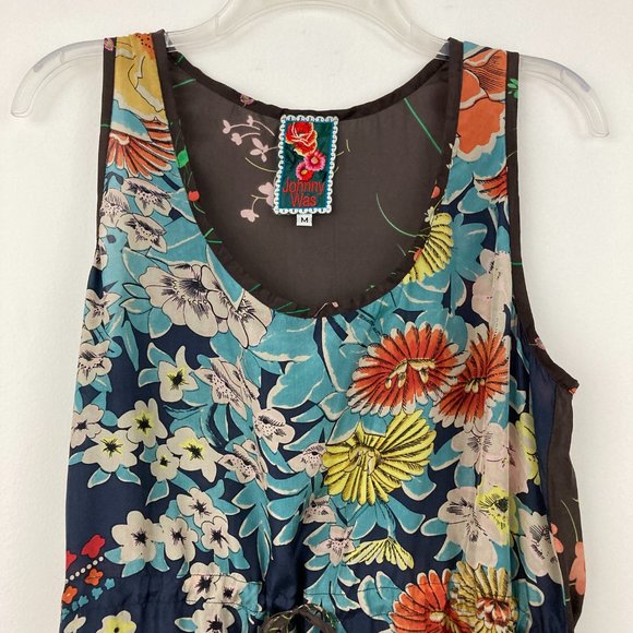 Johnny Was Japonica Silk Dress Size M Scoop Neck Waist Tie Sleeveless Floral - Picture 4 of 12